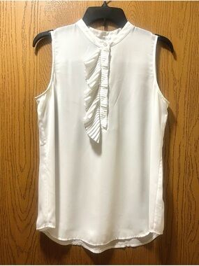 Banana Republic White Sleeveless Ruffle-Trim Blouse